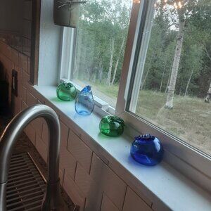 Set Of 4 Handblown Art Glass Fruit Paperweights Accent Decor. Blue Green